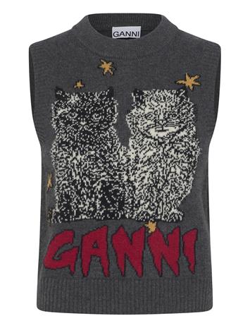 GANNI Graphic Wool Mix Cats Vest - Grey - L