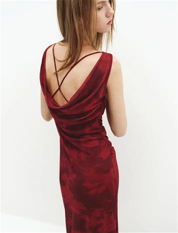 Mango Draped Fitted Dress - Burgundy - L