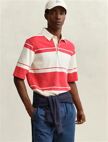 GANT Striped Ss Rugger - Red - XXXXL