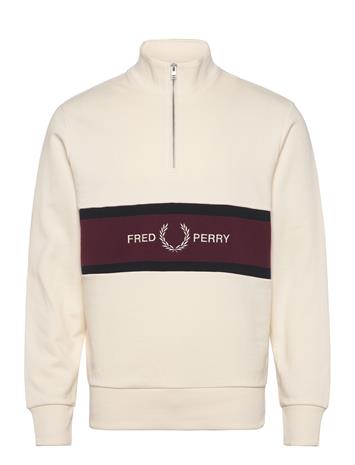 Fred Perry Embroidered Panel Half Zip Swe - Cream - XXL