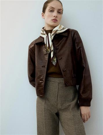 Mango Houndstooth Wool-Blend Trousers - Brown - 46