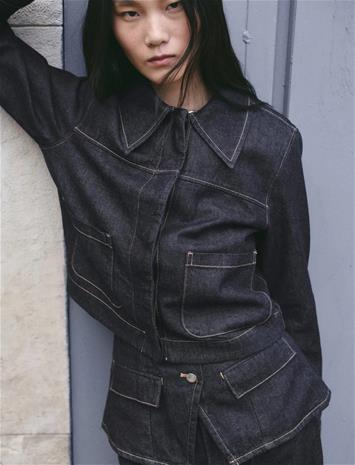 Mango Denim Jacket With Pockets - Navy - XL