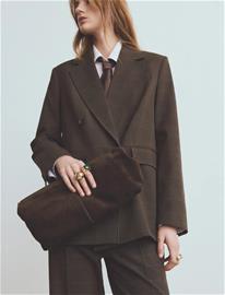 Mango Double-Breasted Check Suit Jacket - Brown - XL