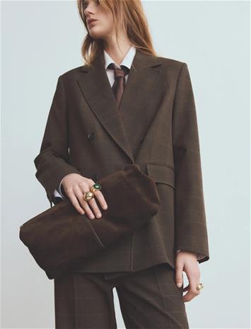 Mango Double-Breasted Check Suit Jacket - Brown - XL