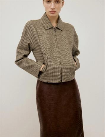 Mango Houndstooth Jacket With Lapels - Brown - XL