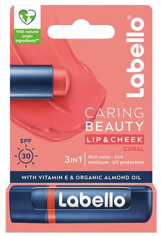Labello Caring Beauty Coral 4,8 g sävyttävä voide huulille ja poskille