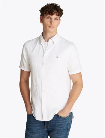 Tommy Hilfiger Linen Blend Solid Ss Rf Shirt Tops Shirts Short-sleeved Shirts Green Tommy Hilfiger