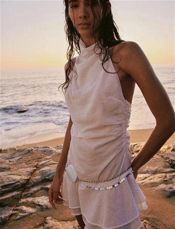 Mango Ruffled Halter-Neck Dress - White - L