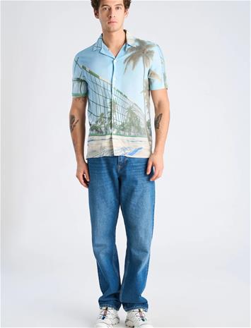 Lindbergh Aop Summer Viscose Shirt S/S - Blue - XXL