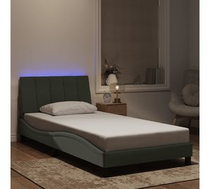 vidaXL Sängynrunko LED-valoilla vaaleanharmaa 100x200 cm sametti