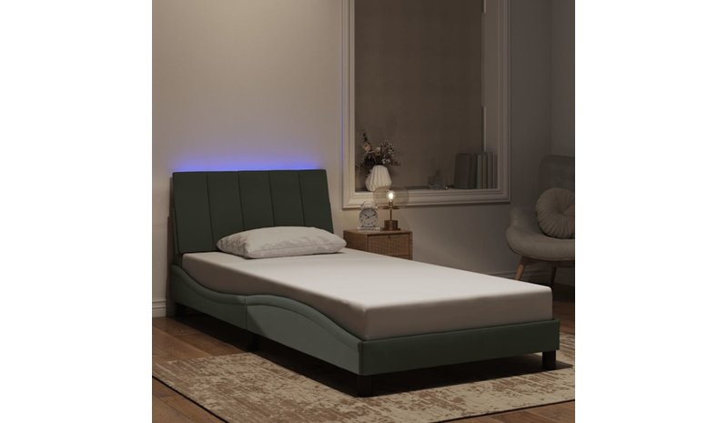 vidaXL Sängynrunko LED-valoilla vaaleanharmaa 100x200 cm sametti