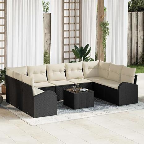 vidaXL Sohvasetti tyynyllä 10 pcs Musta Poly Rattan
