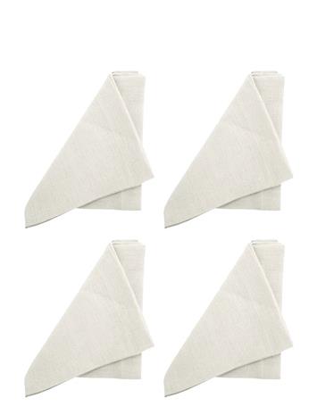 Au Maison Serviet-Hør Basic-Vasket (Sæt Med 4) - White - 42X42CM