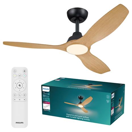 Philips LED-tuuletin Olas, halkaisija 132 cm, ruskea/musta, CCT