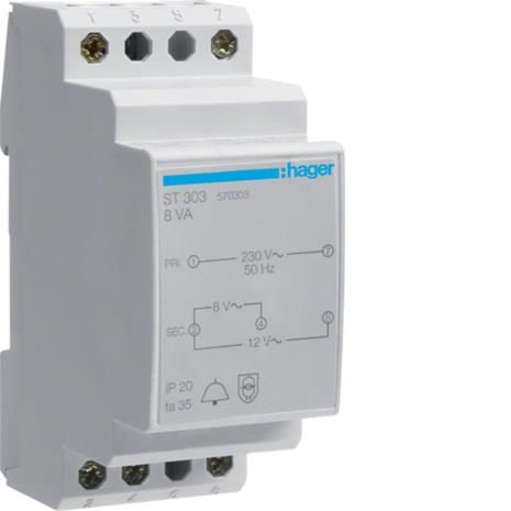 Hager ST303 Soittokellomuuntaja 8/12 V, 8W