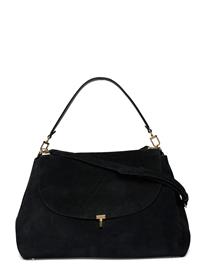 TOTEME T-Lock Suede Shoulder Bag - Black - ONE SIZE
