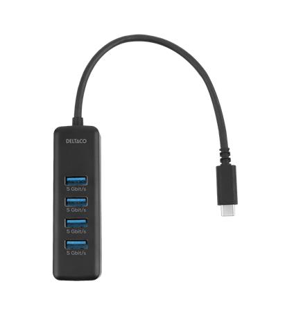 USB-C hub, 5 Gbps, 4x USB-A, slim, black