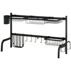HOMCOM Tyhjennysteline 2-vaiheinen astioiden tyhjennysteline, koukullinen tyhjennysteline, tyhjennystaso, teräs, musta, 51-93 cm