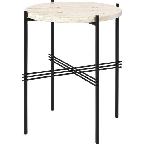Gubi TS Side Table ä˜40 cm, Black / White Travertine