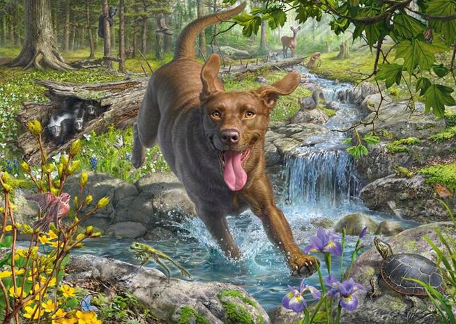 Schmidt Springtime Cavorting With a Labrador Retriever 1000p palapeli