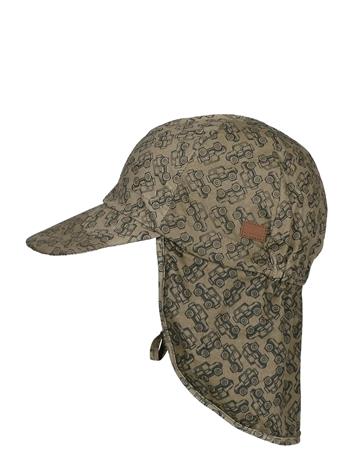 Melton Cap W/Neck & Tie W/Print Aurinkohattu Beige Melton