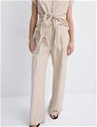 Mango Pinstripe Linen Trousers - Beige - 44