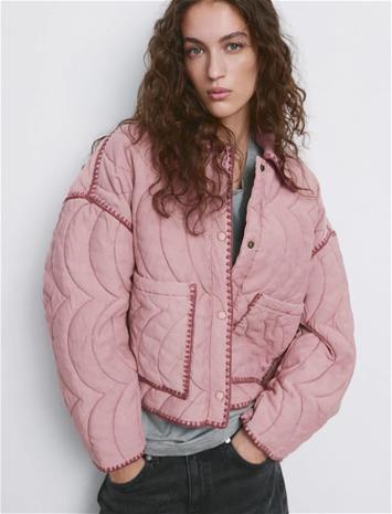 Mango Contrast Piping Quilted Jacket - Cream - XL