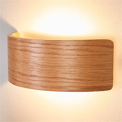 Lindby LED-seinävalaisin Rafailia, leveys 23cm, puu, 3000 K