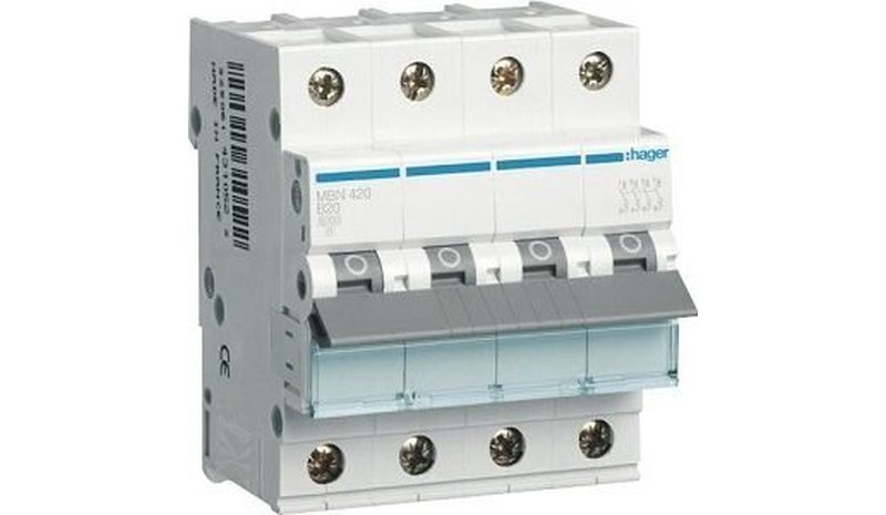 Hager Mcb Circuit Breaker 4p B20a Mbn420e