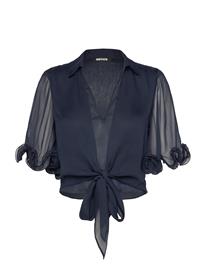 ROTATE Chiffon Tied Top - Navy - 38