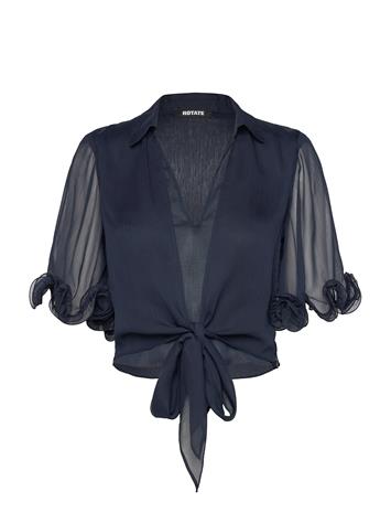 ROTATE Chiffon Tied Top - Navy - 38
