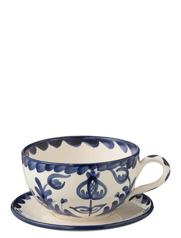 J-Line Cup+Plate Granada Cer Wh/Blu - Blue - Ø 13 CM