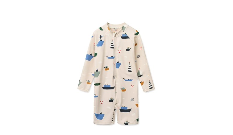 Liewood Max Printed Ls Swim Jumpsuit - Cream - 116