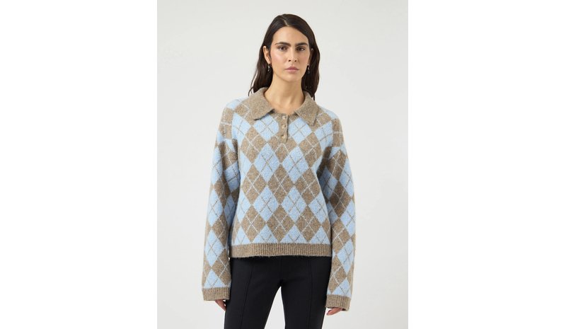 YAS Yaschelli Ls Polo Knit Pullover - D2D - Brown - XL