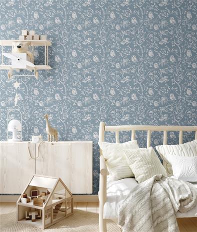 Vintage Dark Blue owls - 1027401-06 Tapetti