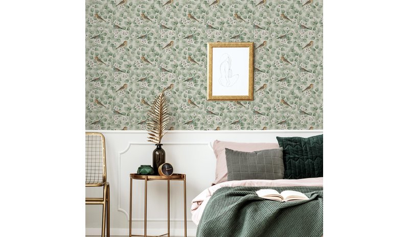 Birds & Blossoms Green - 296402 Tapetti – kuva 1/1