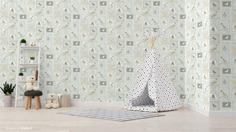 Aqua Framed Birds - FI2502 Tapetti