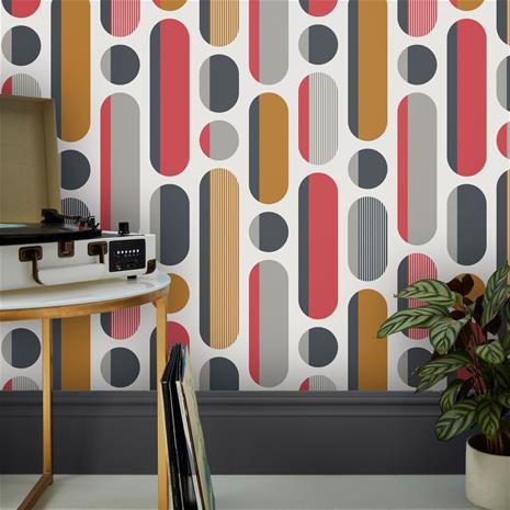 Morse Red/Grey/Mustard - 118719 Tapetti