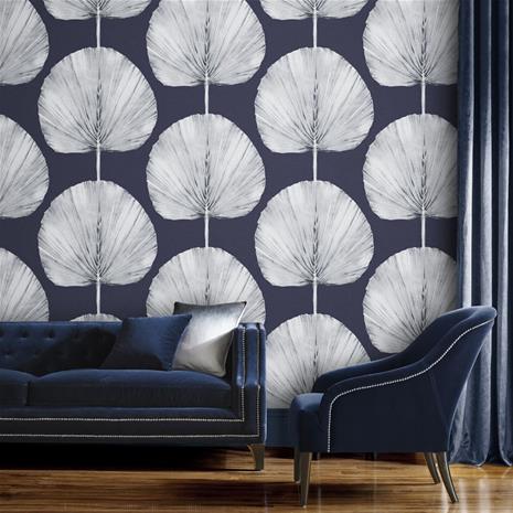 Palm Fan Navy - 112195 Tapetti