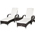Outsunny aurinkotuoli puutarha lepotuoli pöytä 3 puutarha huonekalut, polyrattan+metalli ruskea+cream valkoinen