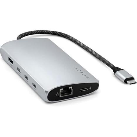 Satechi USB-C-moniporttisovitin 8K ja Ethernet V3 - hopea