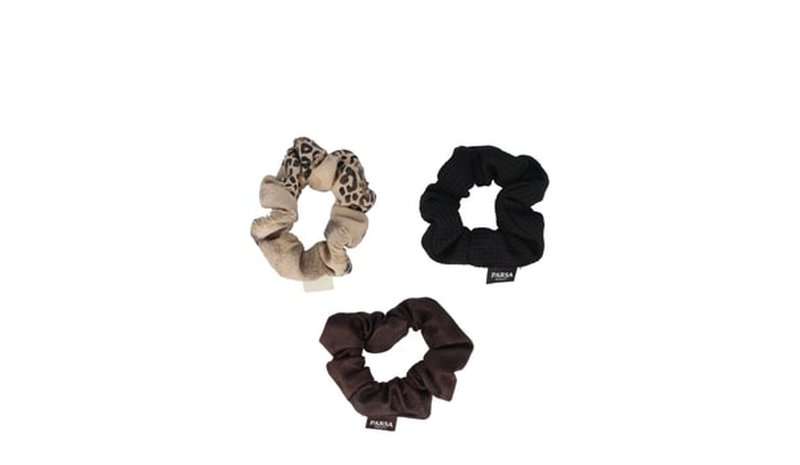 Solida Scrunchie beige, braun, schwarz 7 cm Hiuslenkki 1 kpl