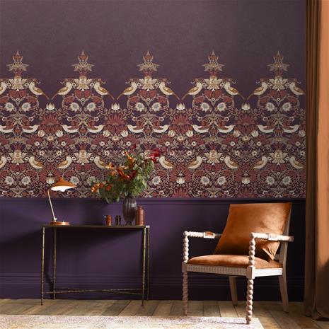 Strawberry Thief Plum Fixed Size Mural - 125301 Tapetti