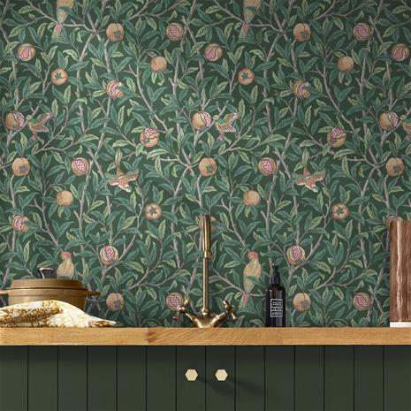 Bird & Pomegranate Deep Green - 124260 Tapetti