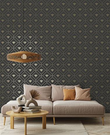 Honeycomb Bee Charcoal/Gold - 13081 Tapetti