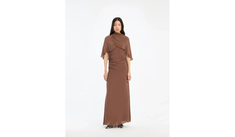 ROTATE Birger Christensen Maxi Cape Dress - Brown - 38