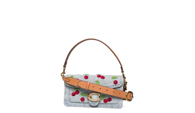 Coach Cherry Embroidered Denim Tabby Shoulder Bag 26 - Blue - ONE SIZE