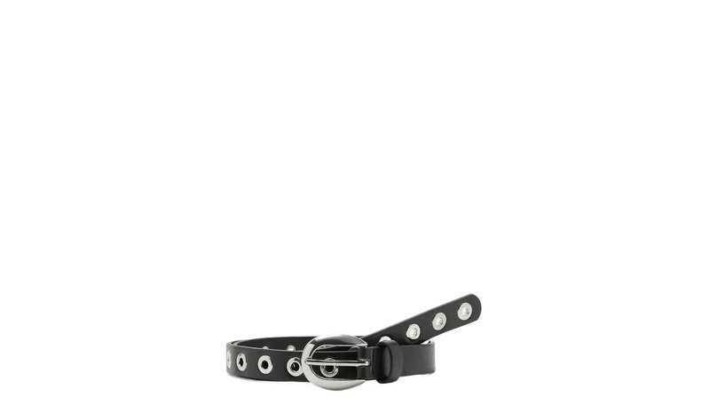 Mango Thin Eyelets Belt - Black - L