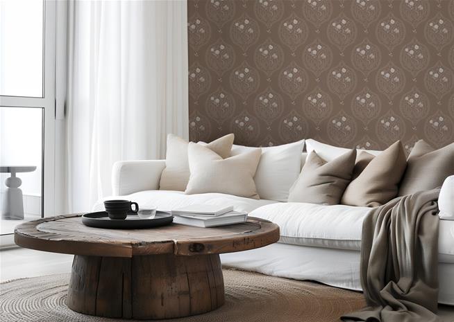 Flower bouquet in ogee solid Brown - 1032601-05 Tapetti