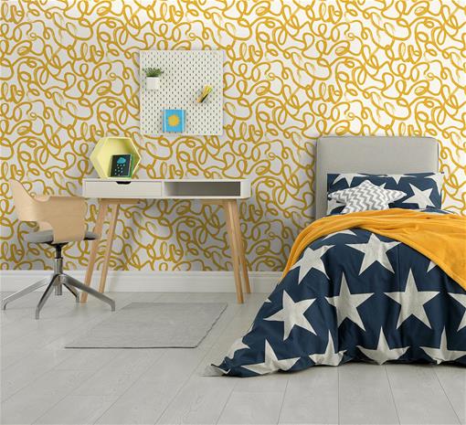 Squiggle Ochre White - 13361 Tapetti